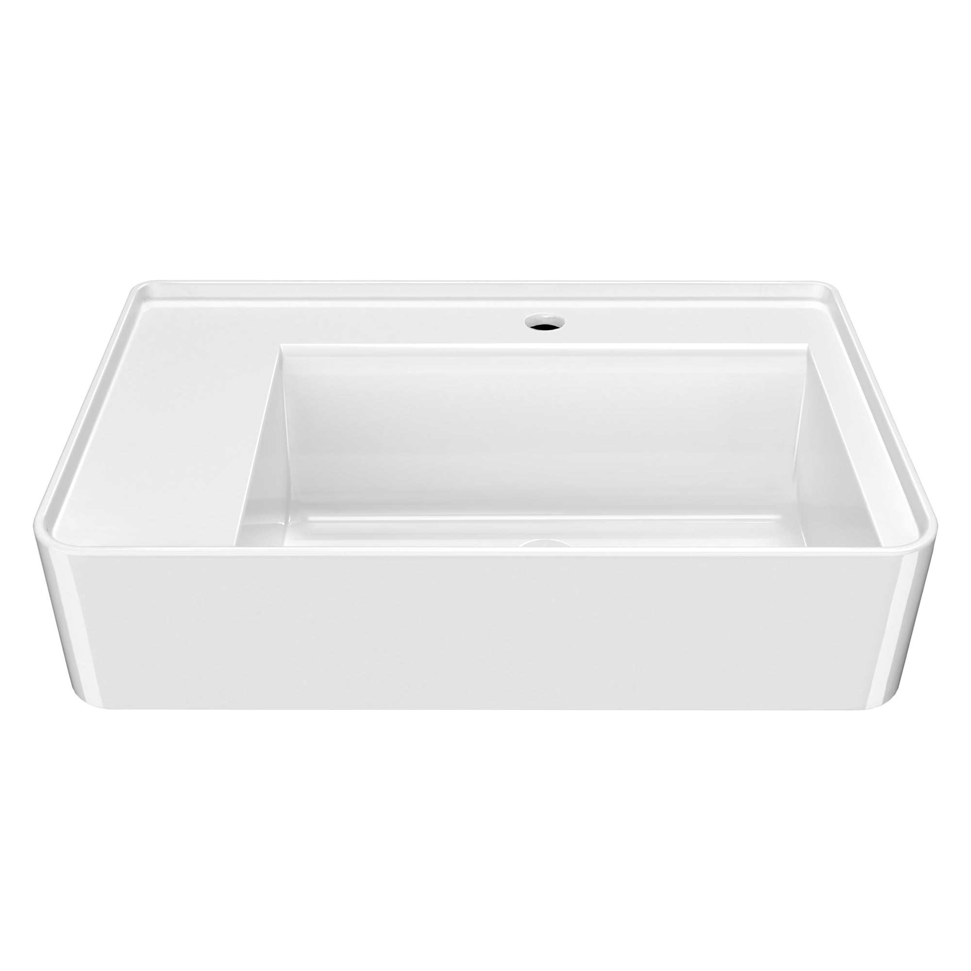 Rectangular Wall Mount Basin with Faucet Drilling Options and Rear Center Drain Location