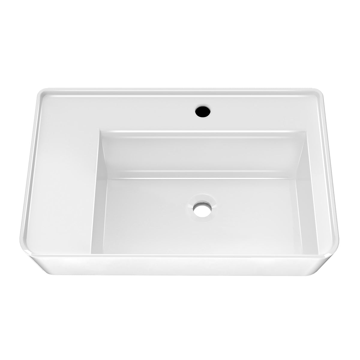 Rectangular Wall Mount Basin with Faucet Drilling Options and Rear Center Drain Location