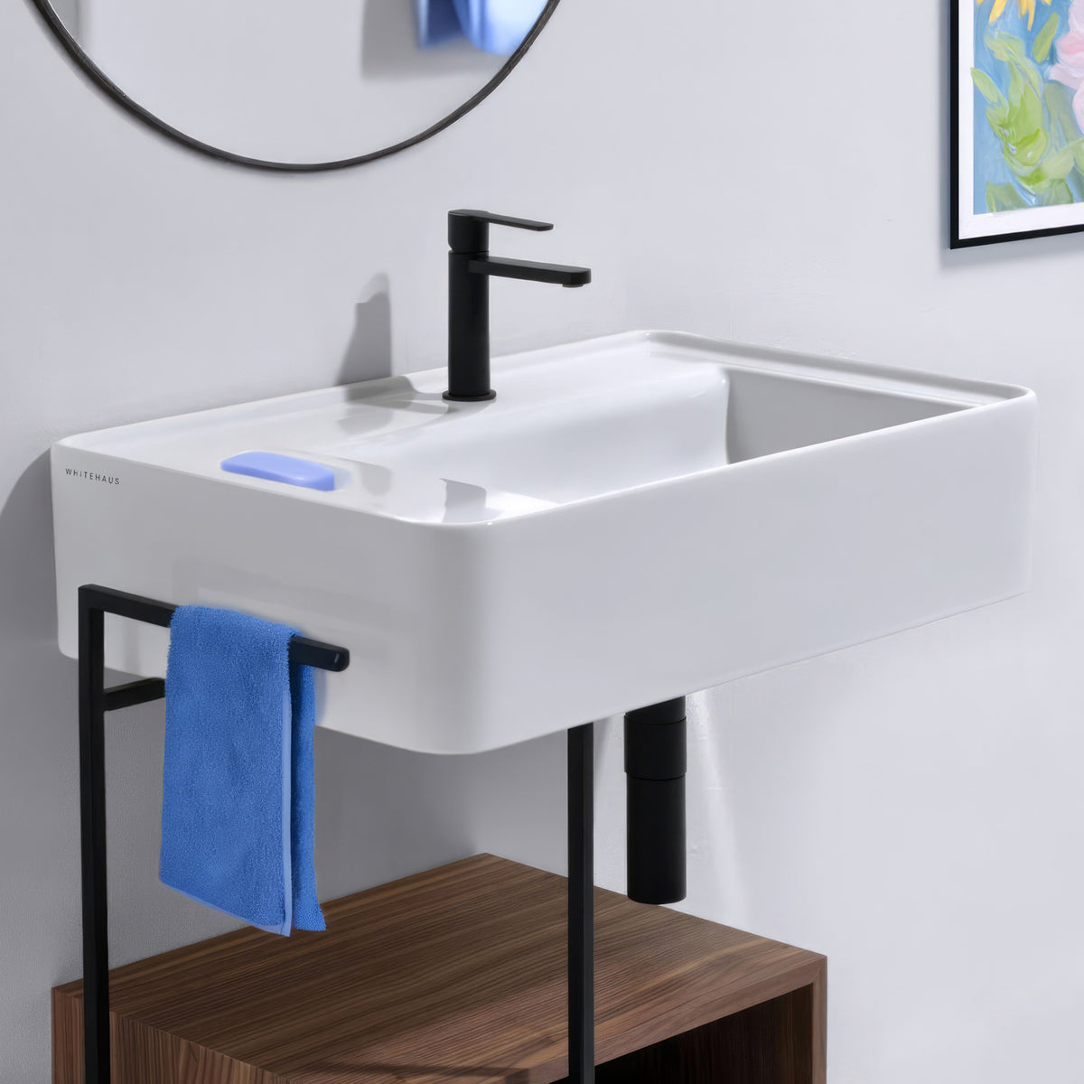 Rectangular Wall Mount Basin with Faucet Drilling Options and Rear Center Drain Location