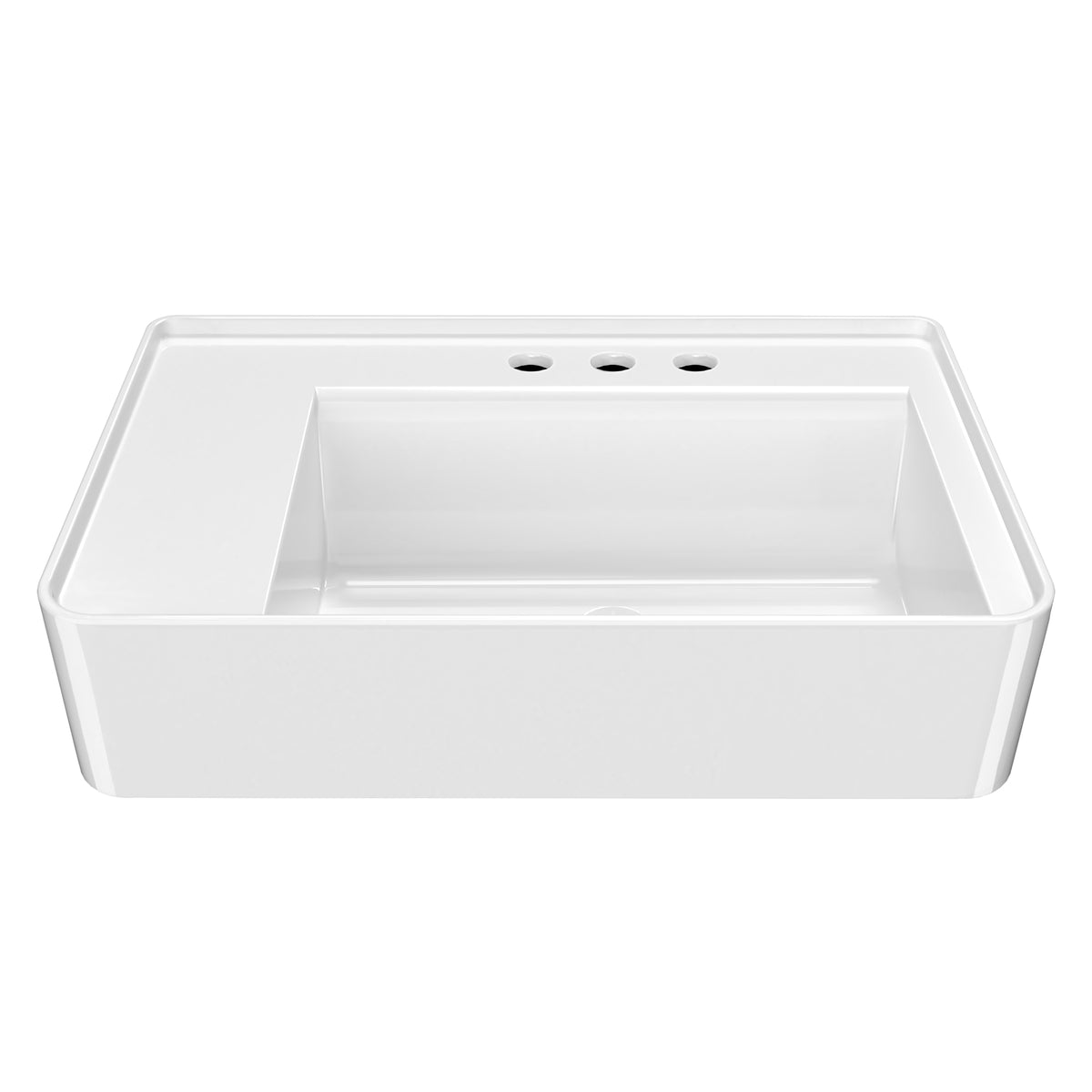 Rectangular Wall Mount Basin with Faucet Drilling Options and Rear Center Drain Location