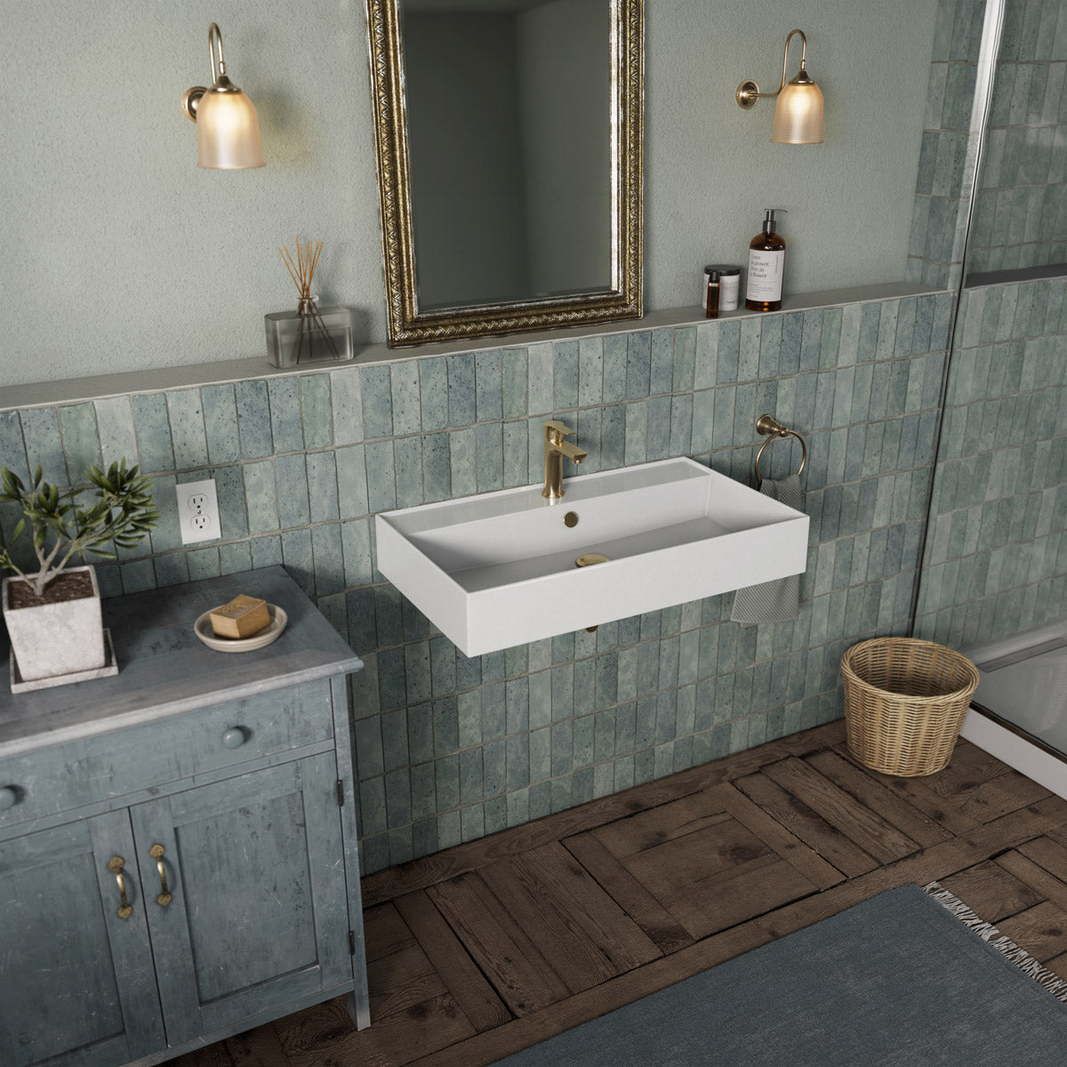 Rectangular Wall Mount Basin with Faucet Drilling Options and Overflow