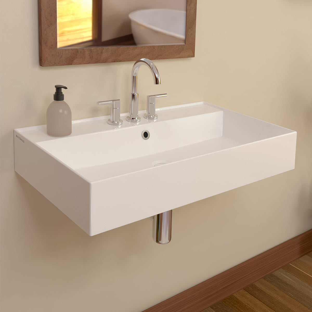 Rectangular Wall Mount Basin with Faucet Drilling Options and Overflow
