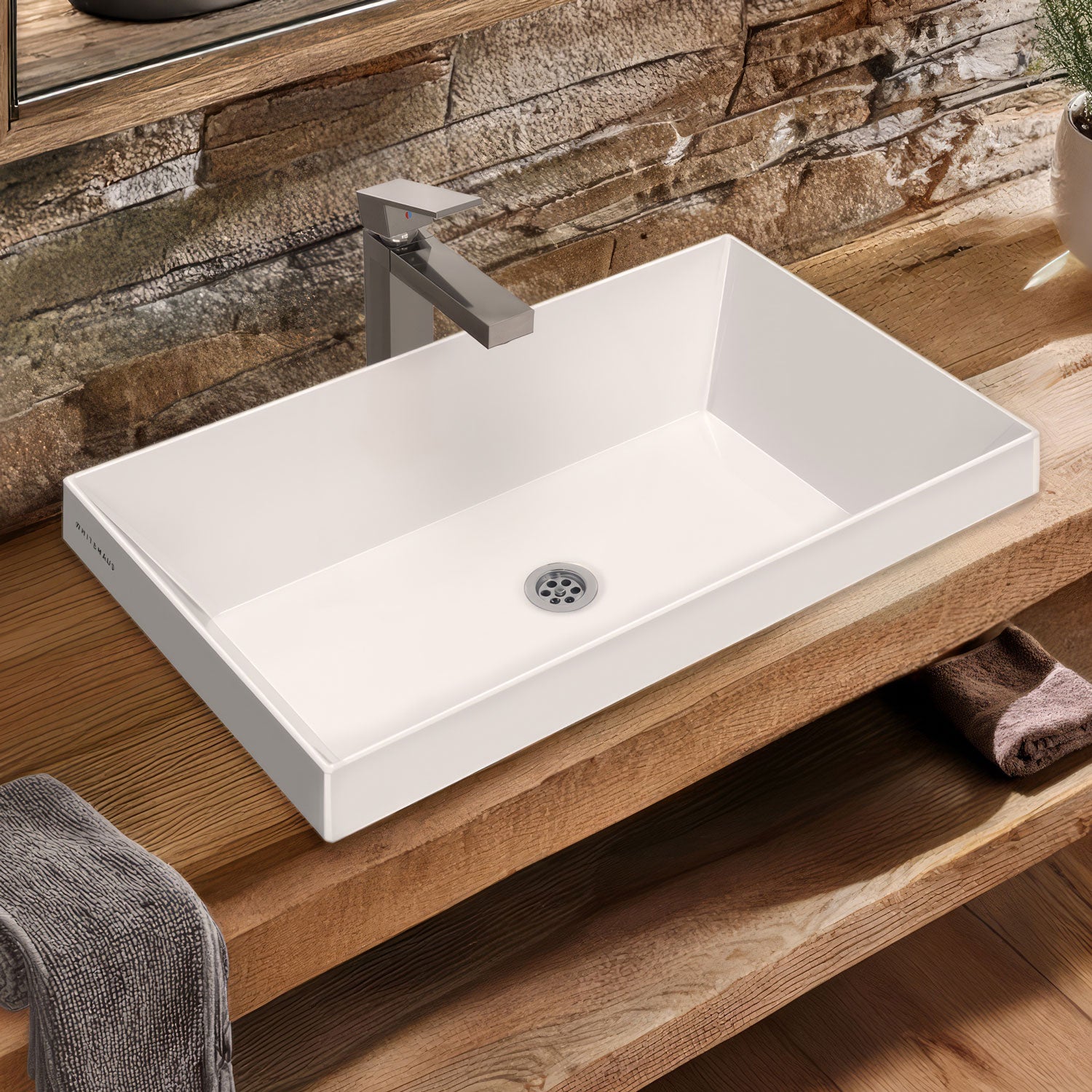 Rectangular Semi-Recessed Basin with Center Drain Location