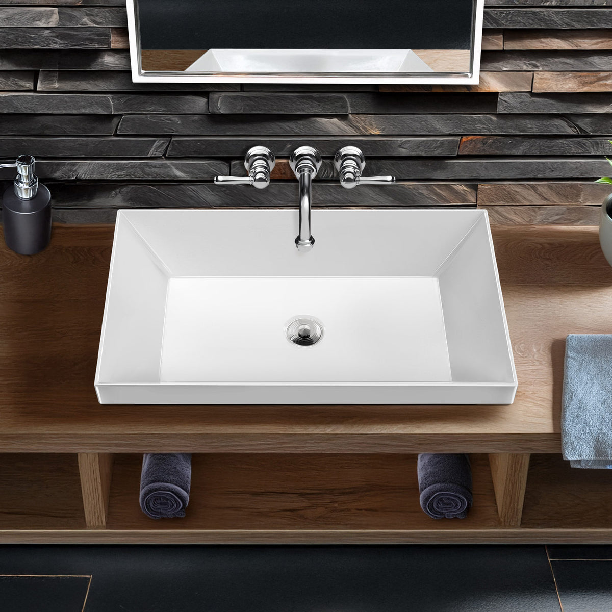 Rectangular Semi-Recessed Basin with Center Drain Location
