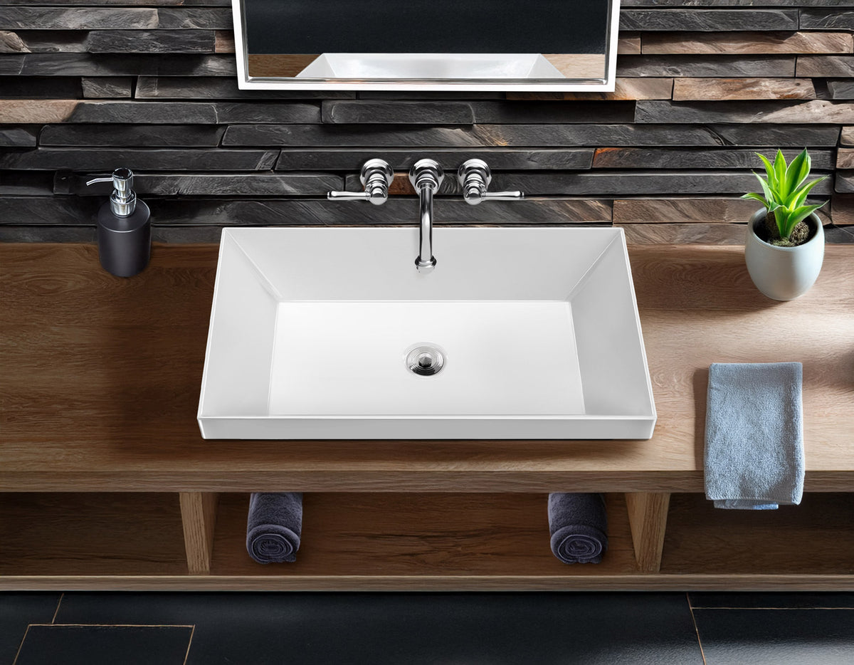 Rectangular Semi-Recessed Basin with Center Drain Location