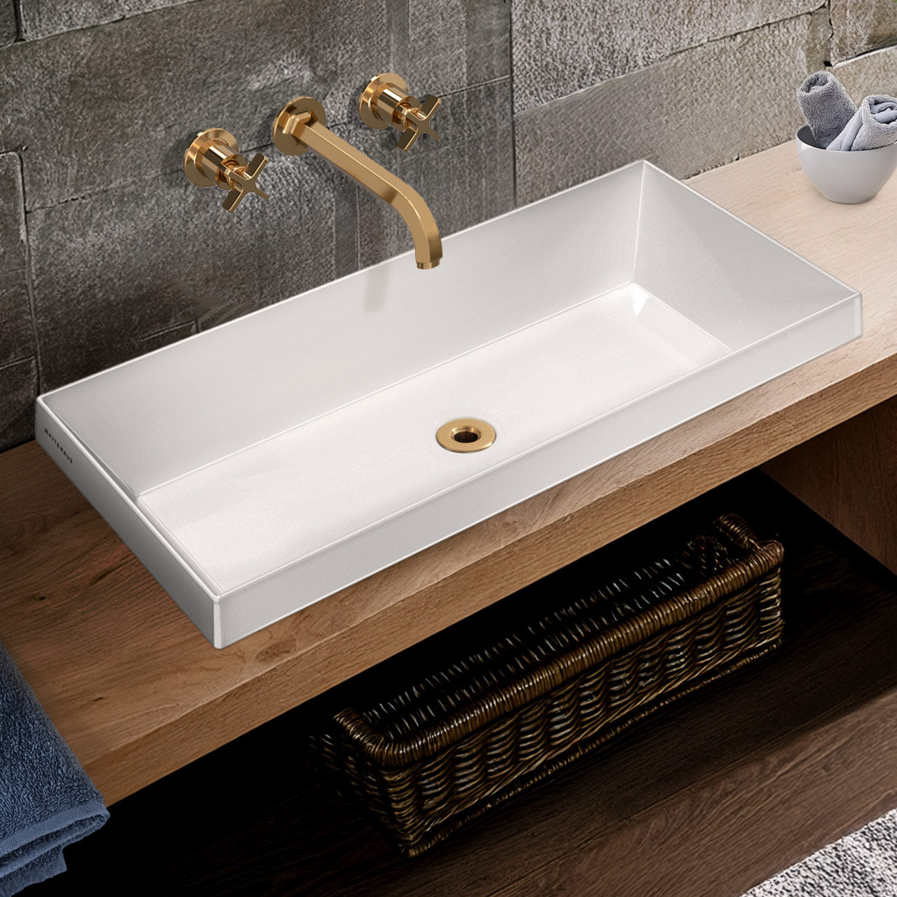 Rectangular Semi-Recessed Basin with Center Drain Location