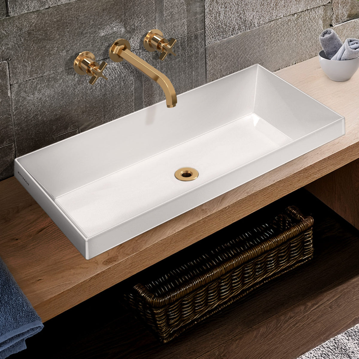 Rectangular Semi-Recessed Basin with Center Drain Location