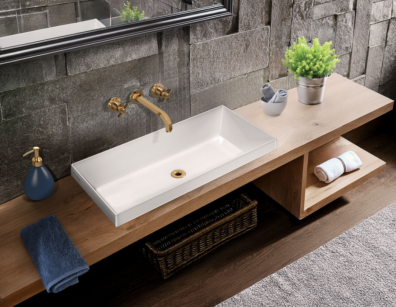Rectangular Semi-Recessed Basin with Center Drain Location