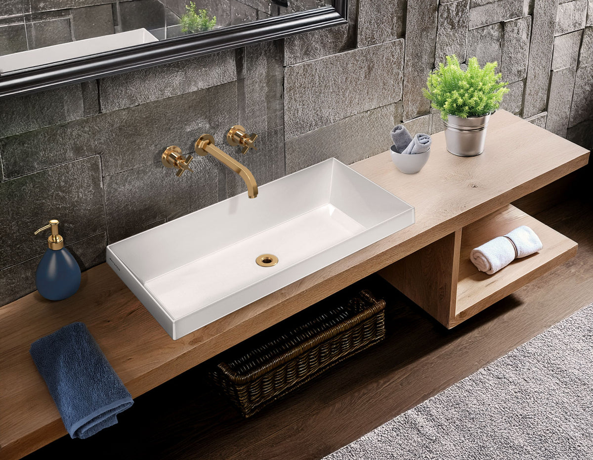 Rectangular Semi-Recessed Basin with Center Drain Location