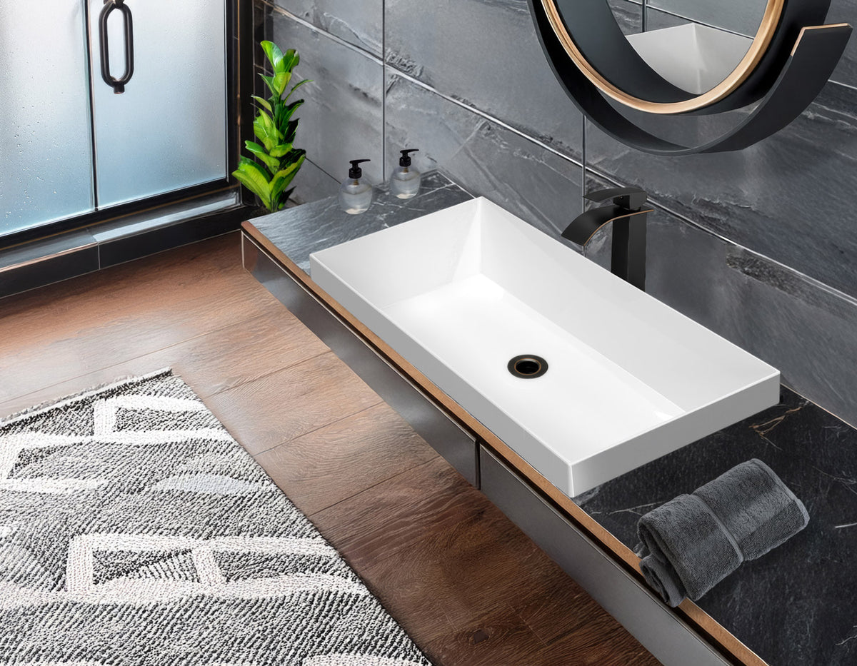 Rectangular Semi-Recessed Basin with Center Drain Location