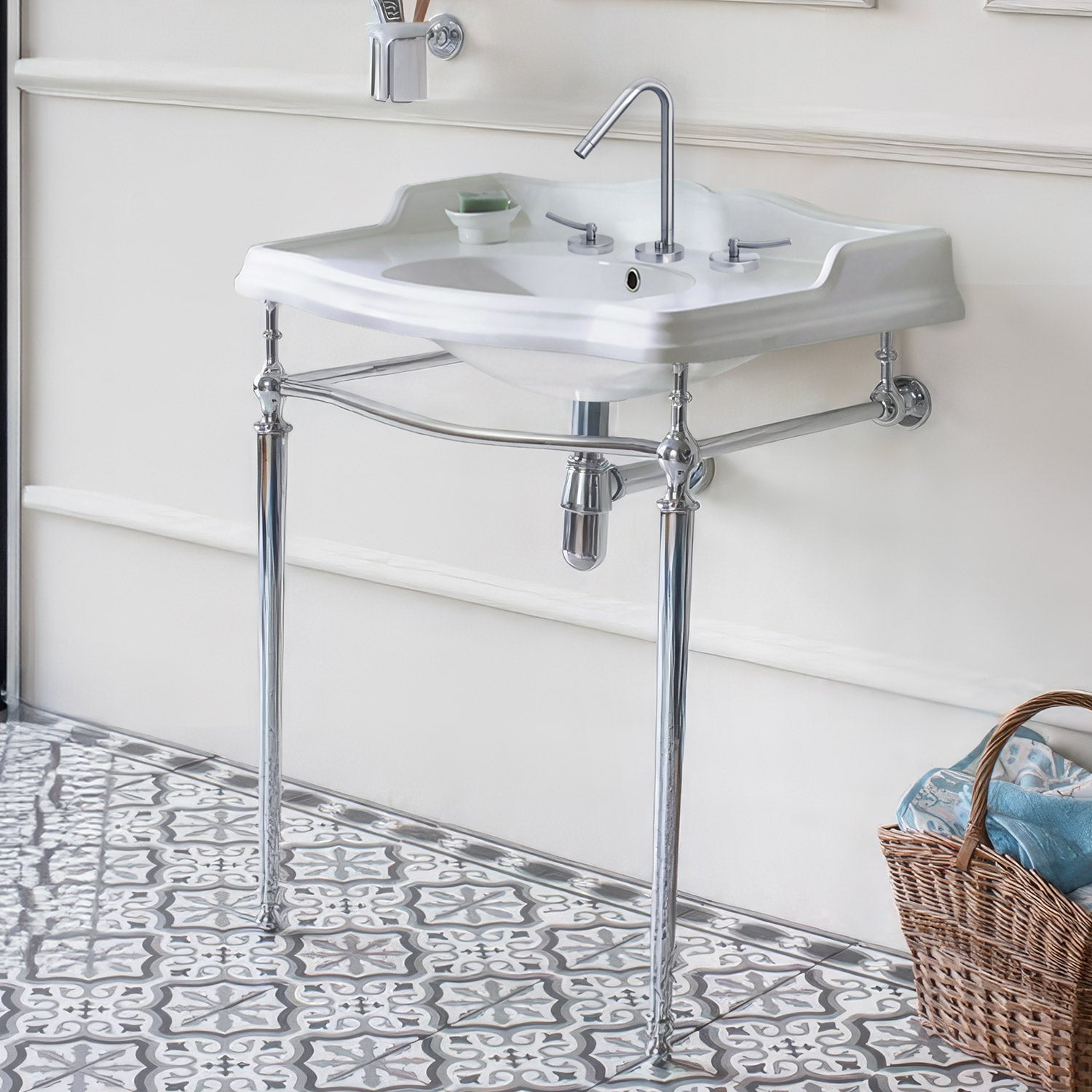 35" Large Rectangular Wall Mount Console Sink with Front Towel Bar