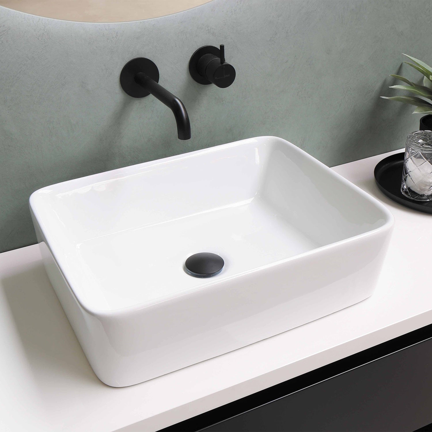 Rectangular Above Mount Basin With Center Drain Location