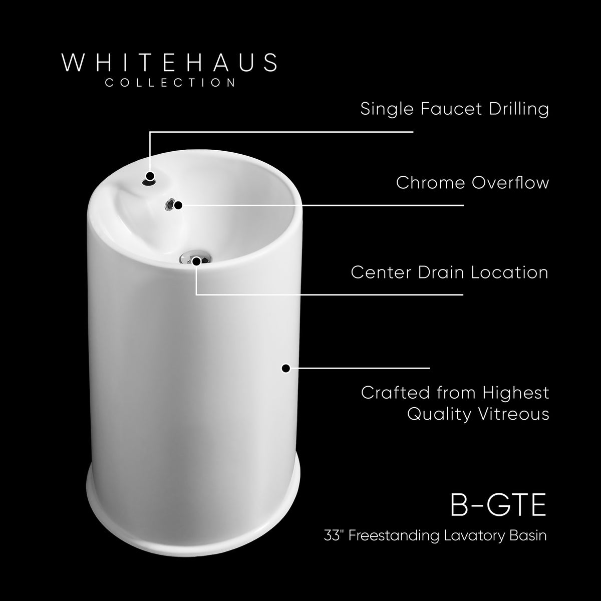 18&quot; Freestanding Cylindrical Bathroom Basin with Single Faucet Drilling