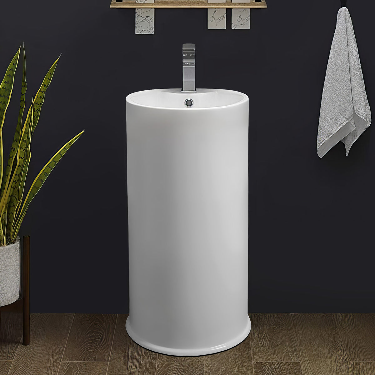 18&quot; Freestanding Cylindrical Bathroom Basin with Single Faucet Drilling