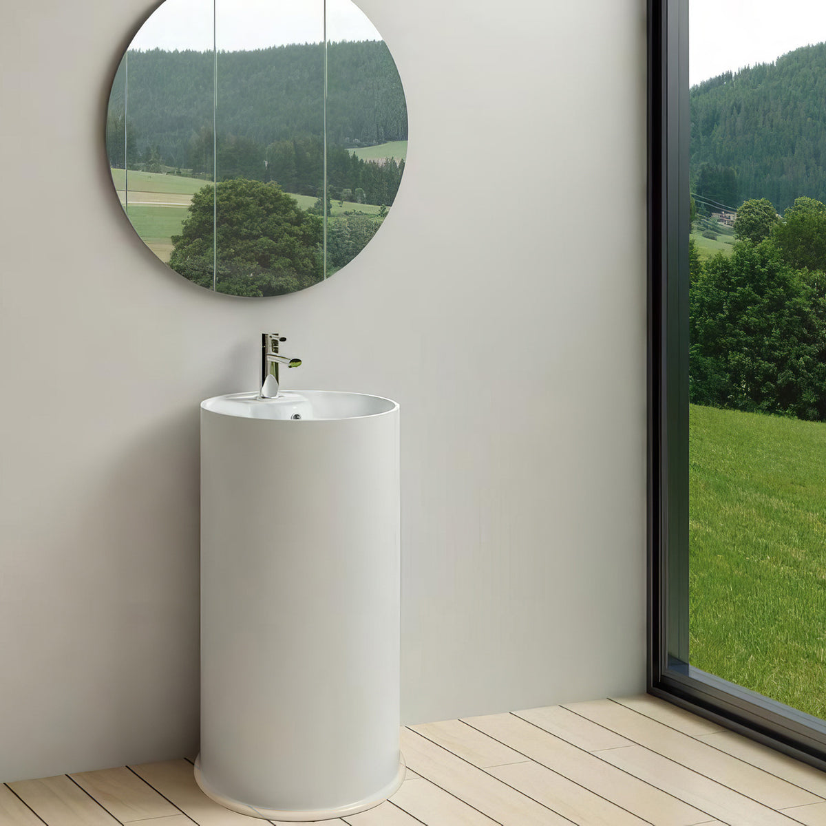 18&quot; Freestanding Cylindrical Bathroom Basin with Single Faucet Drilling