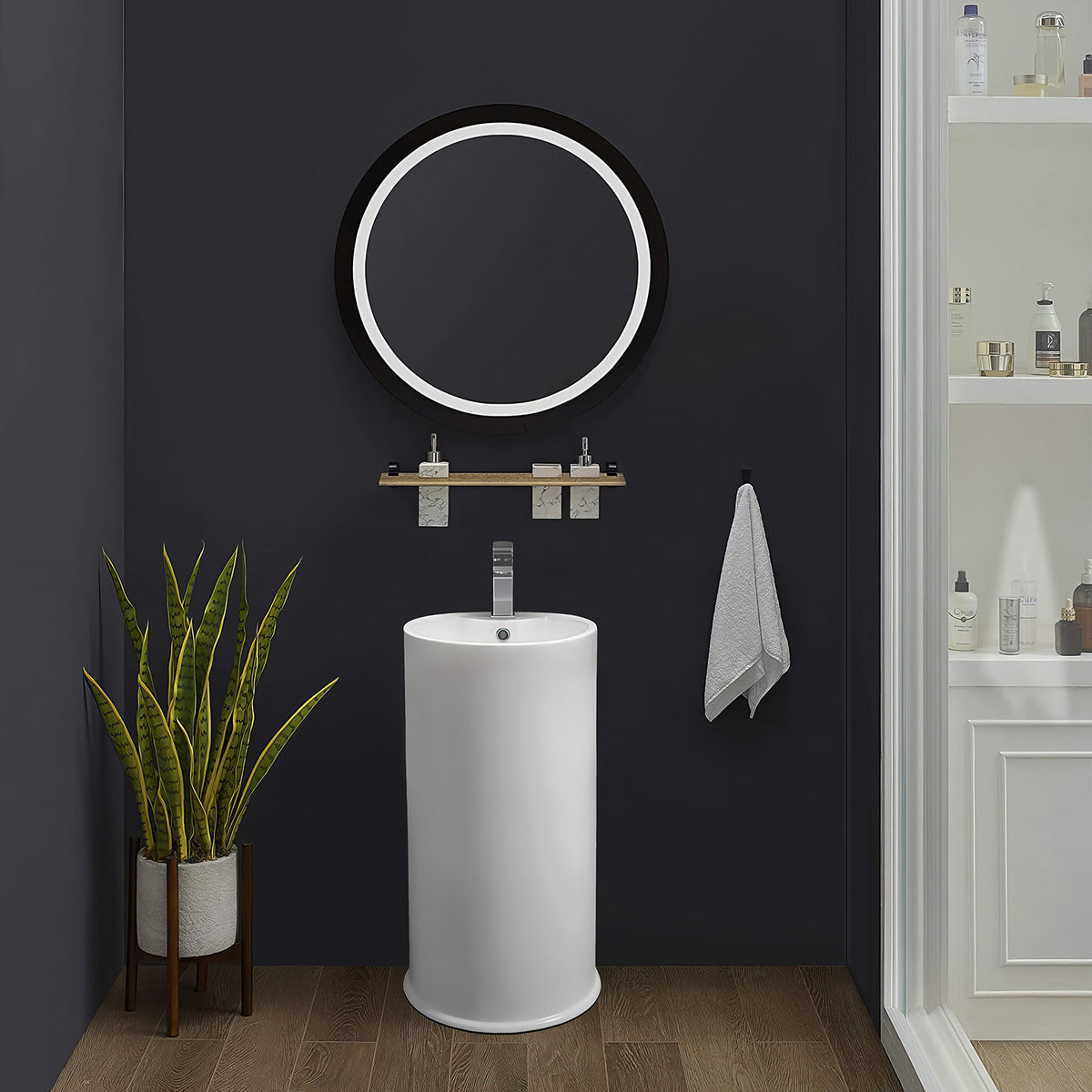 18&quot; Freestanding Cylindrical Bathroom Basin with Single Faucet Drilling