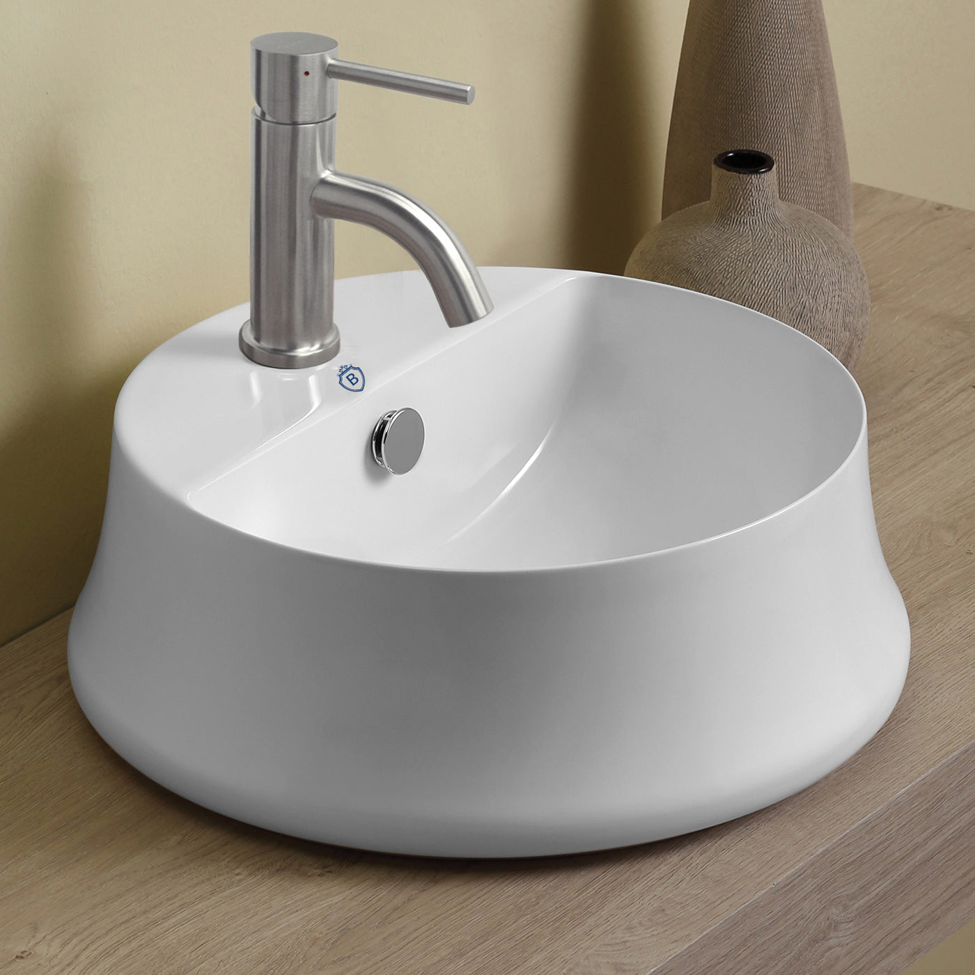 Above Mount/ Vessel Lavatory Basin With Single Faucet Drilling And Overflow