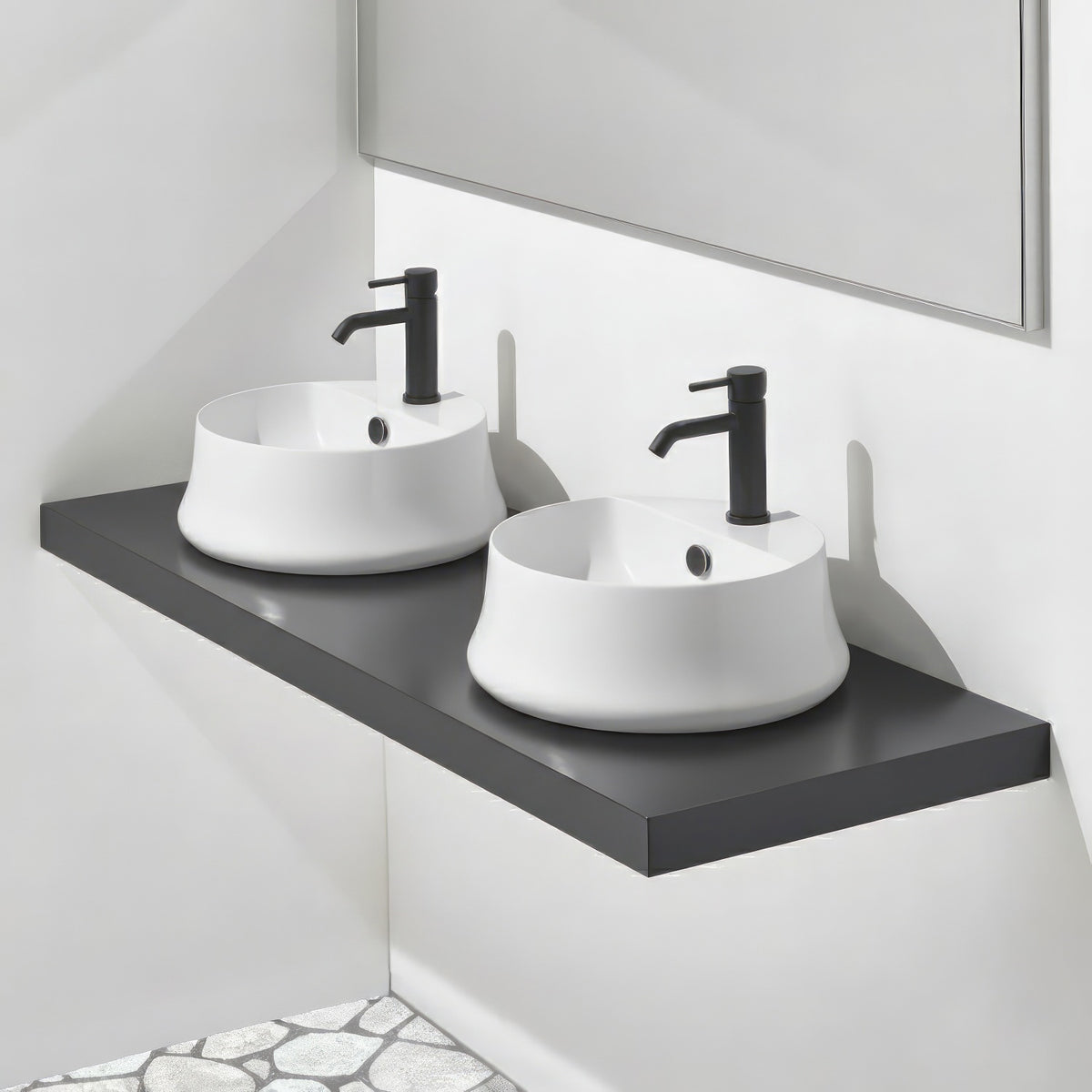 Above Mount/ Vessel Lavatory Basin With Single Faucet Drilling And Overflow