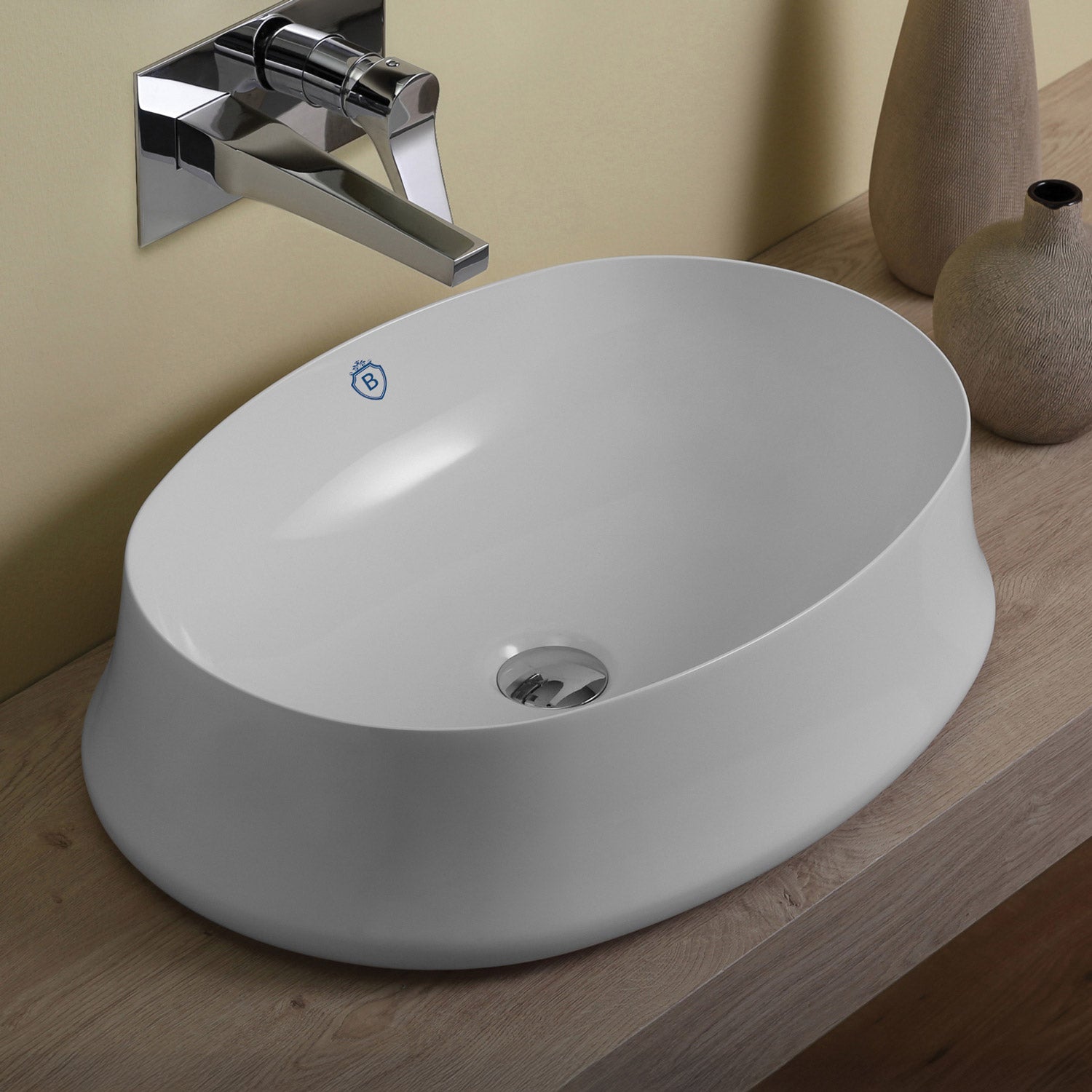 Above Mount/ Vessel Lavatory Basin With Center Drain Location