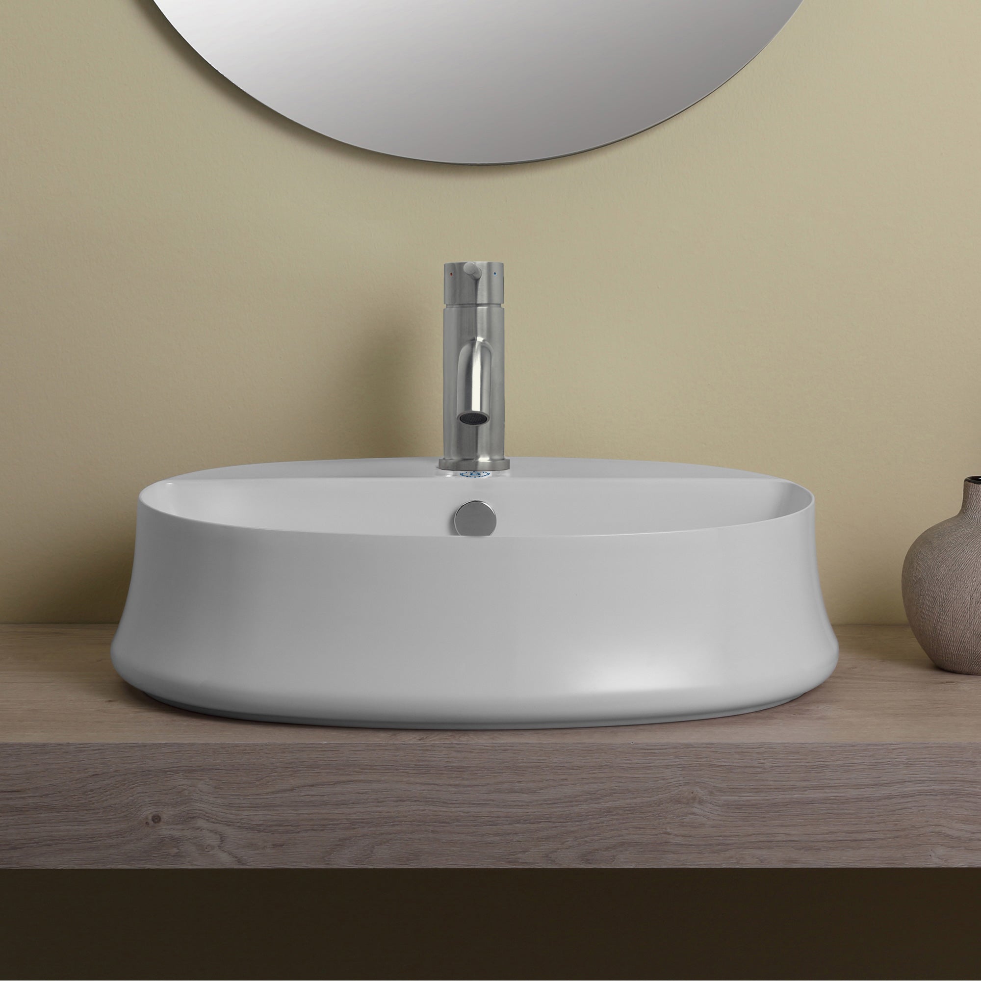 Above Mount/ Vessel Lavatory Basin With Single Faucet Drilling And Overflow