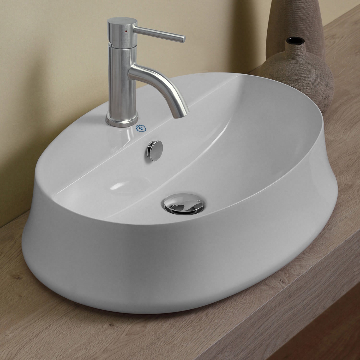 Above Mount/ Vessel Lavatory Basin With Single Faucet Drilling And Overflow