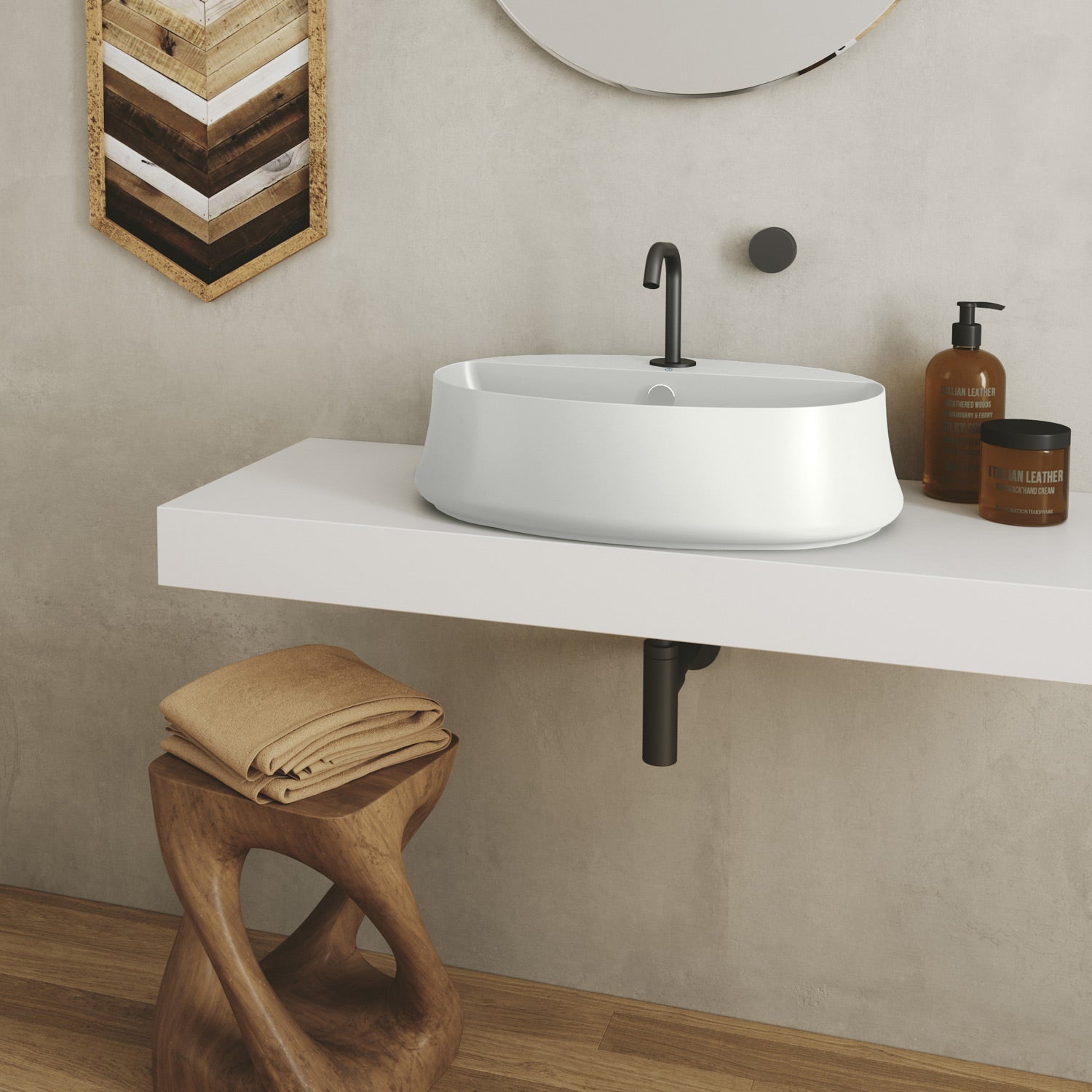 Above Mount/ Vessel Lavatory Basin With Single Faucet Drilling And Overflow