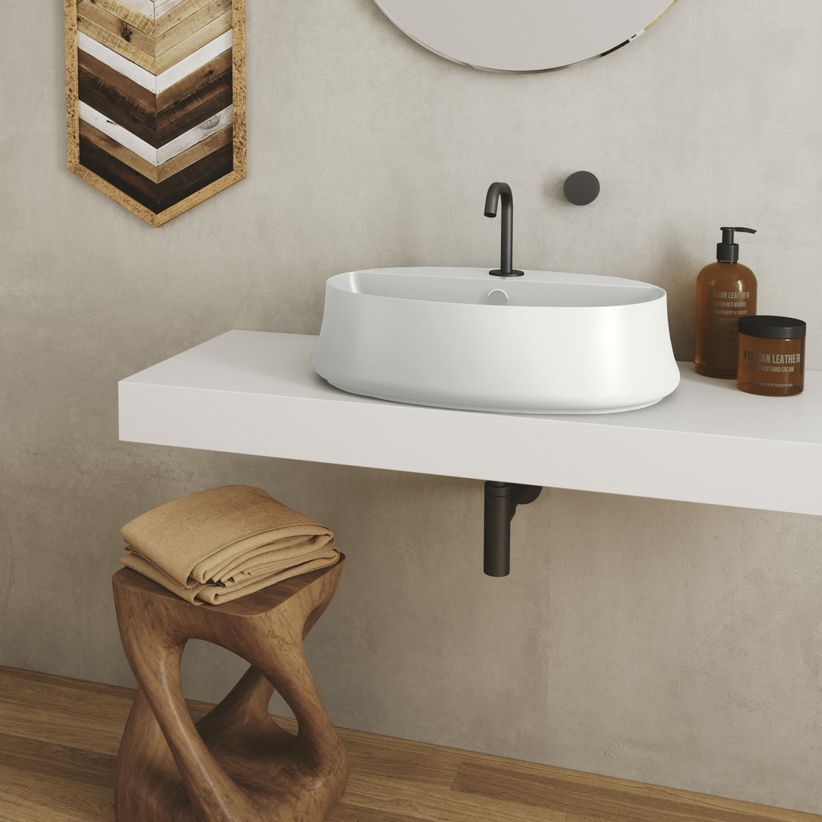 Above Mount/ Vessel Lavatory Basin With Single Faucet Drilling And Overflow