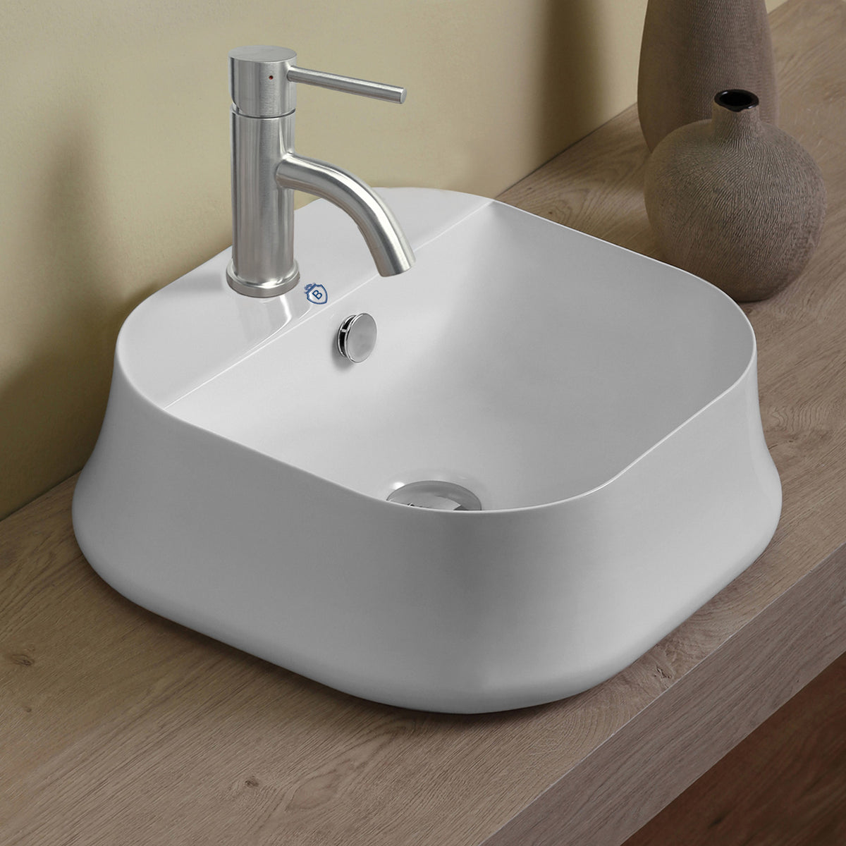 Above Mount/ Vessel Lavatory Basin With Single Faucet Drilling And Overflow