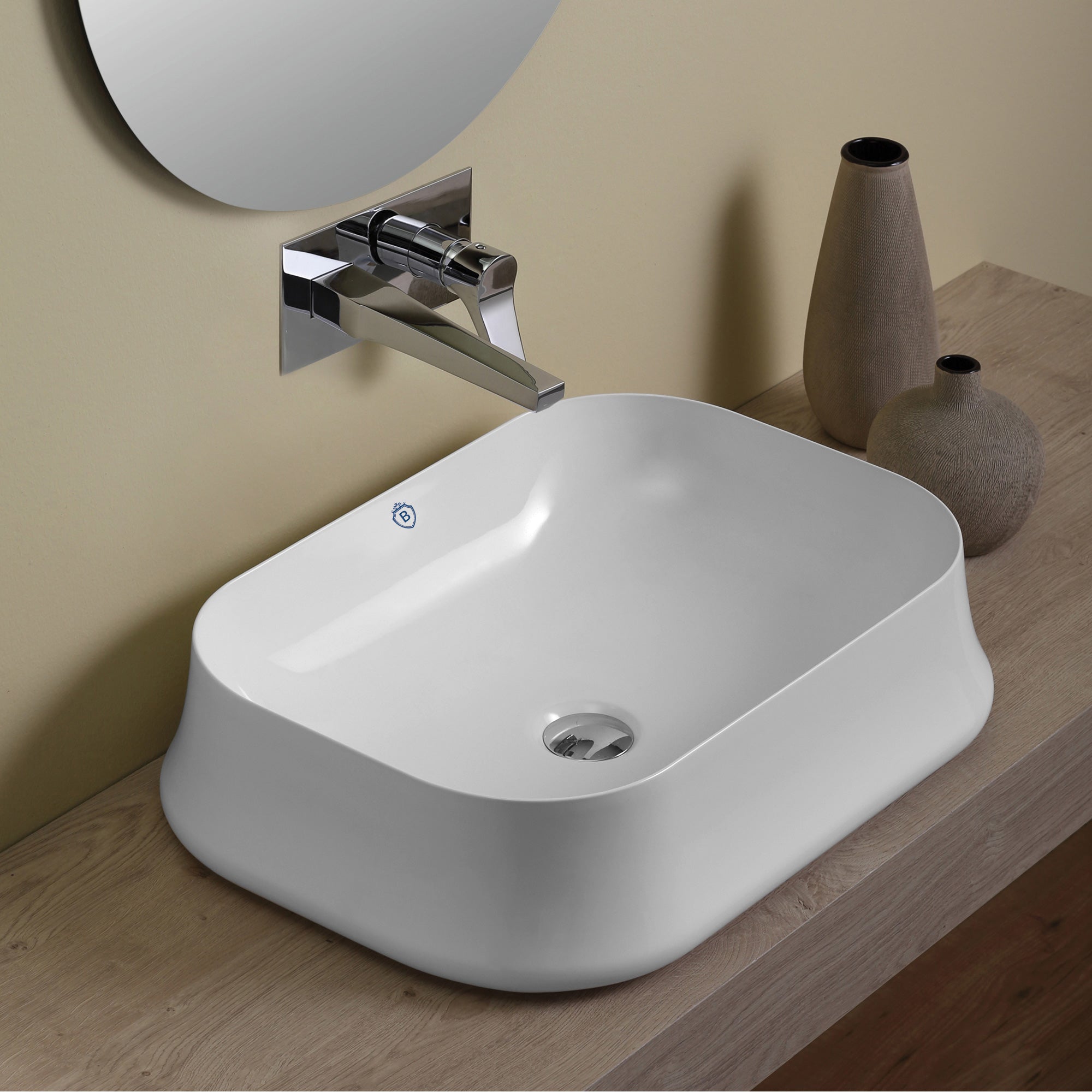 Above Mount/ Vessel Lavatory Basin With Center Drain Location