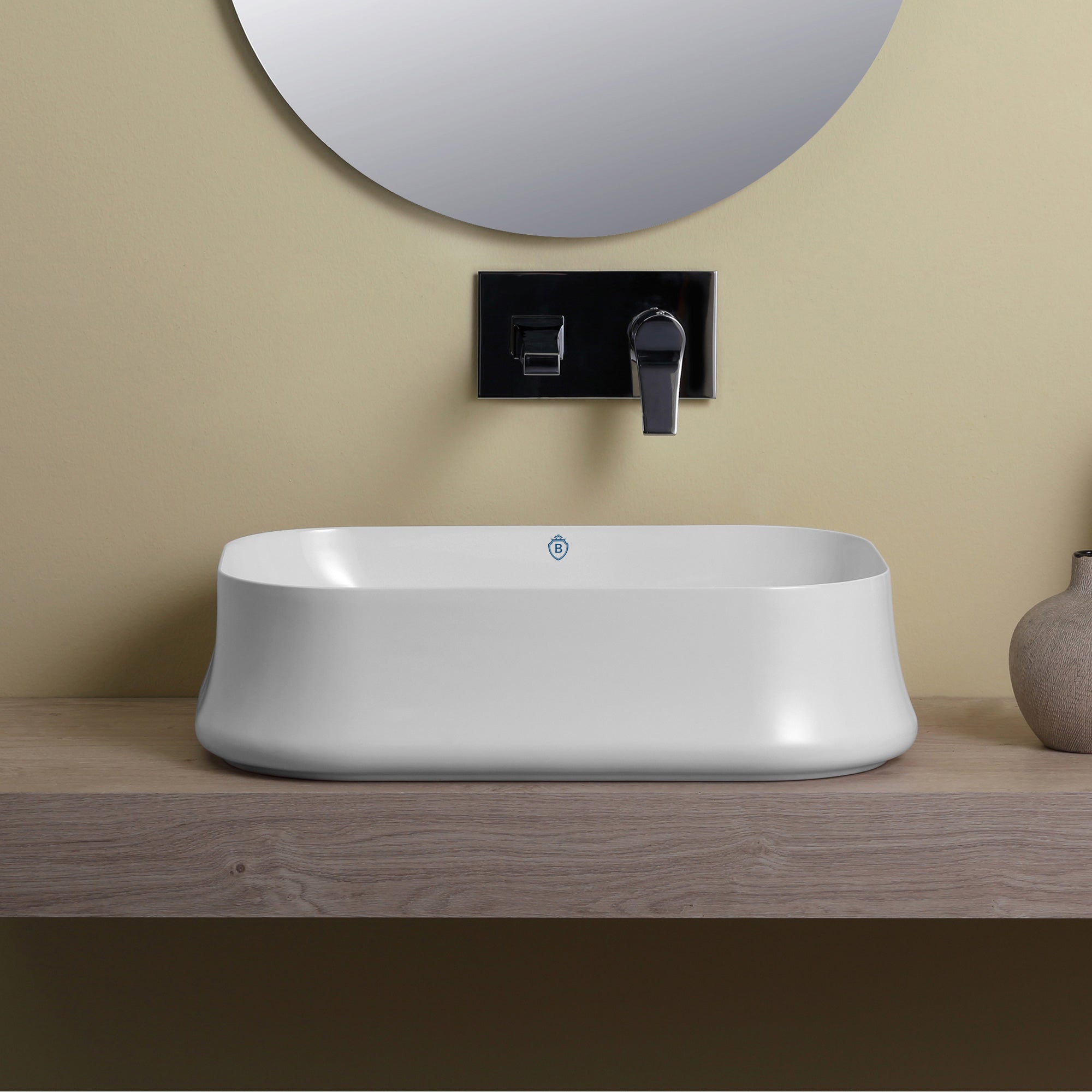 Above Mount/ Vessel Lavatory Basin With Center Drain Location