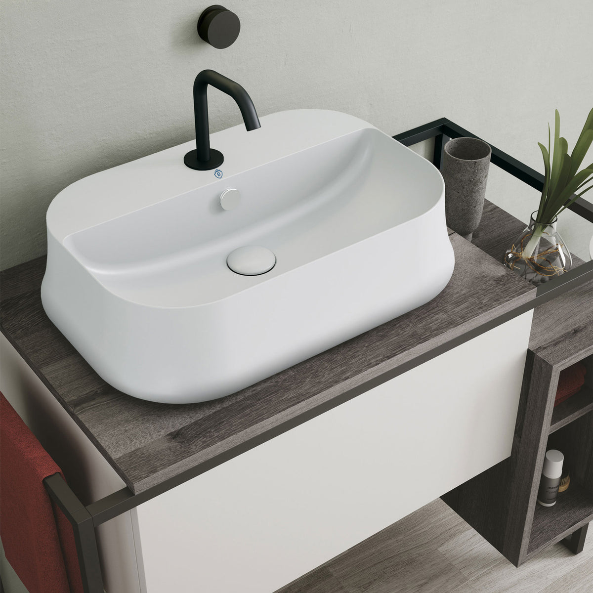 Above Mount/ Vessel Lavatory Basin With Single Faucet Drilling And Overflow