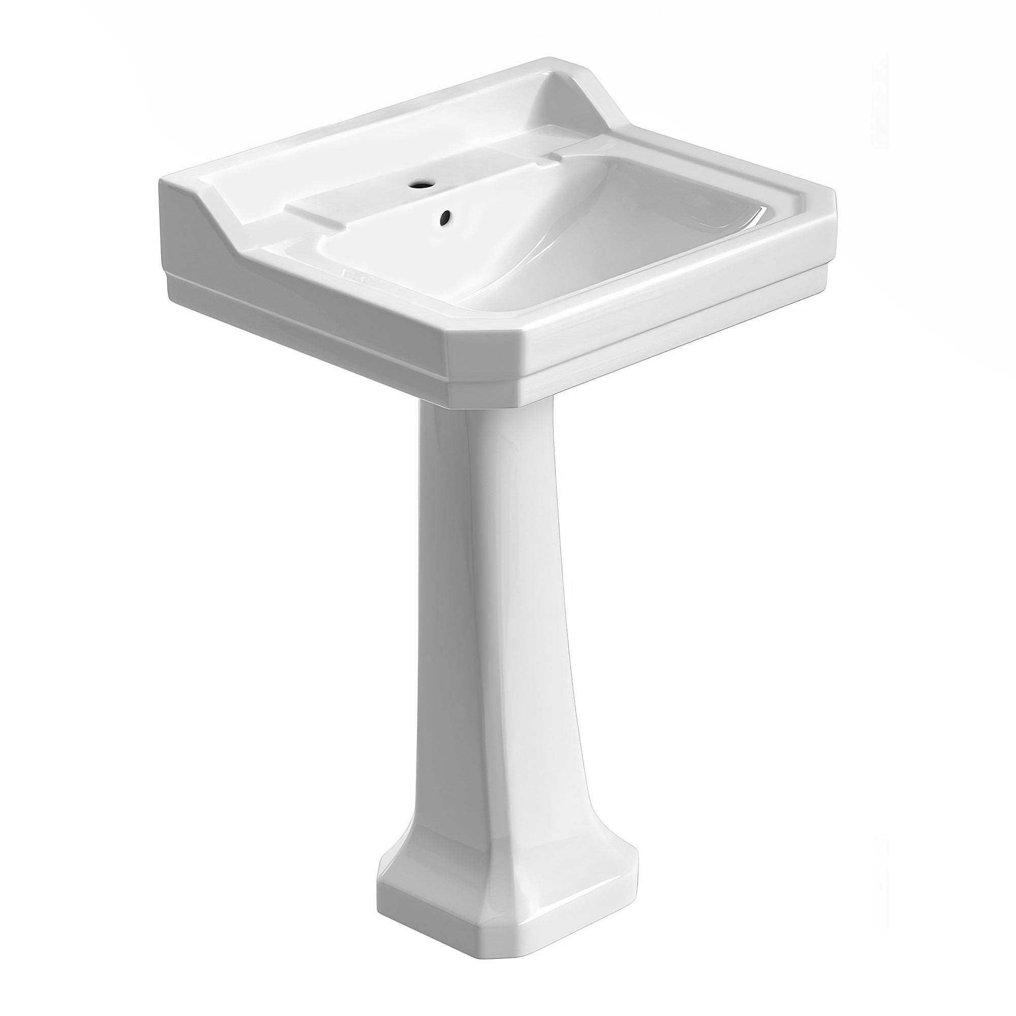 Traditional Pedestal with Large Rectangular Bowl, Backsplash, Dual Soap Ledges and Overflow