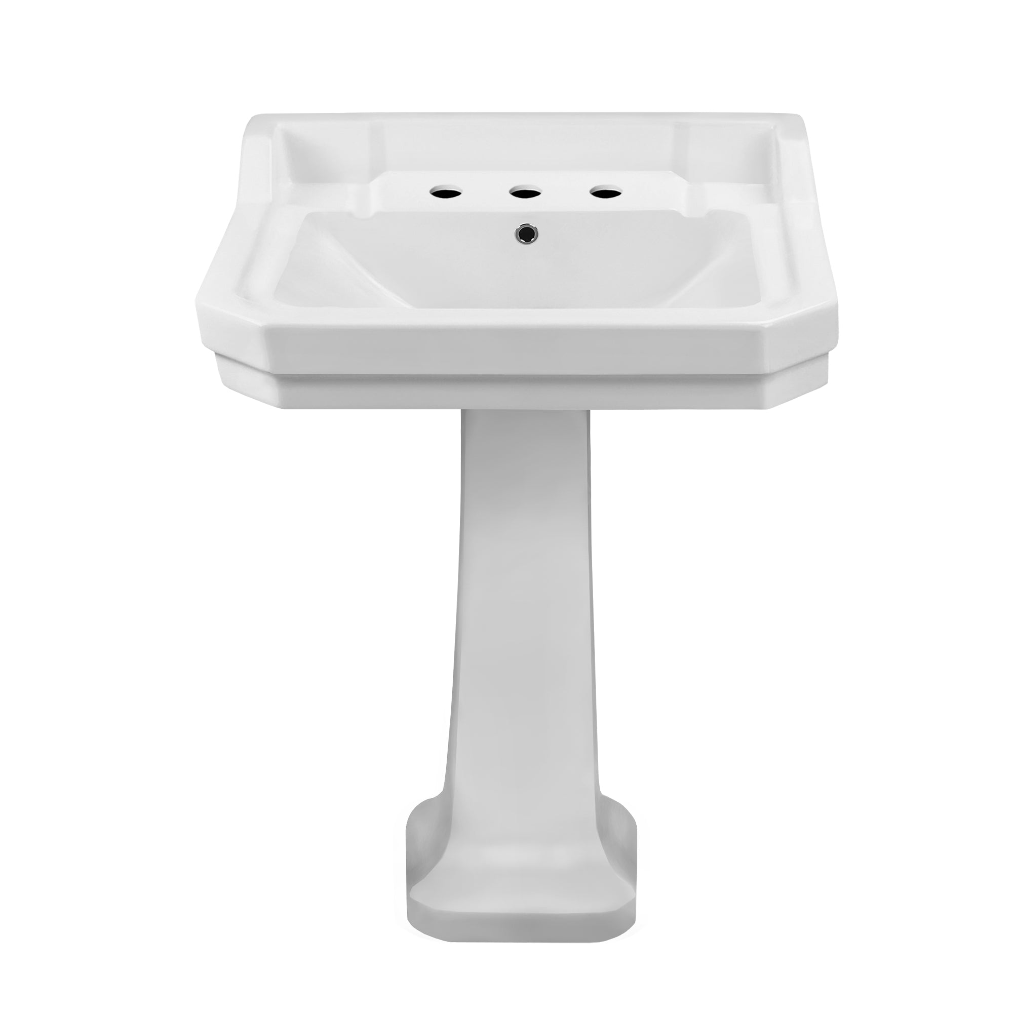 Traditional Pedestal with Large Rectangular Bowl, Backsplash, Dual Soap Ledges and Overflow