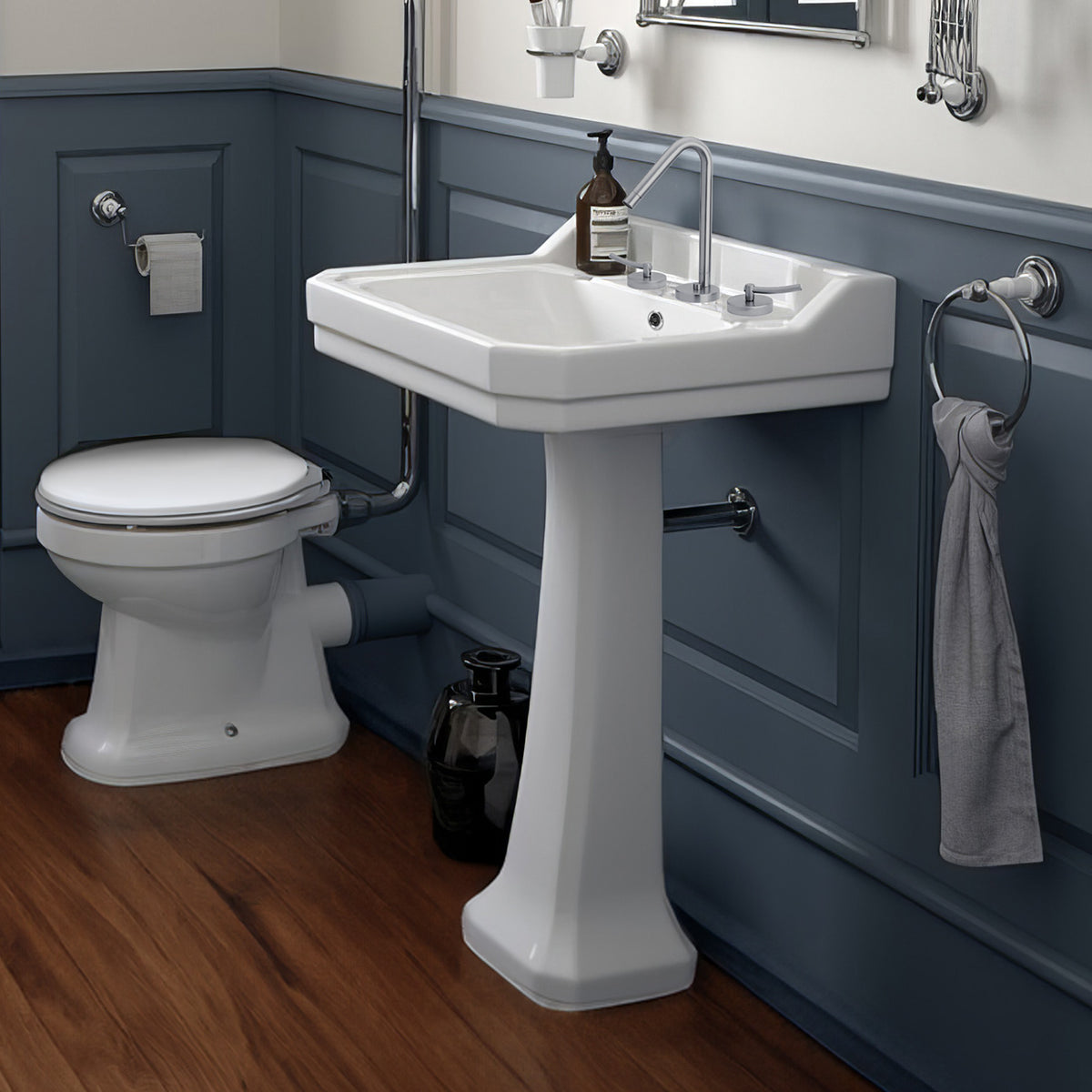 Traditional Pedestal with Large Rectangular Bowl, Backsplash, Dual Soap Ledges and Overflow