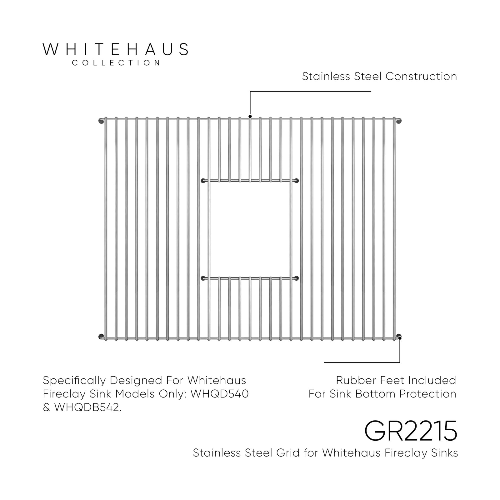 Stainless Steel Sink Grid for use with Fireclay Sink WHQD540 and WHQDB542
