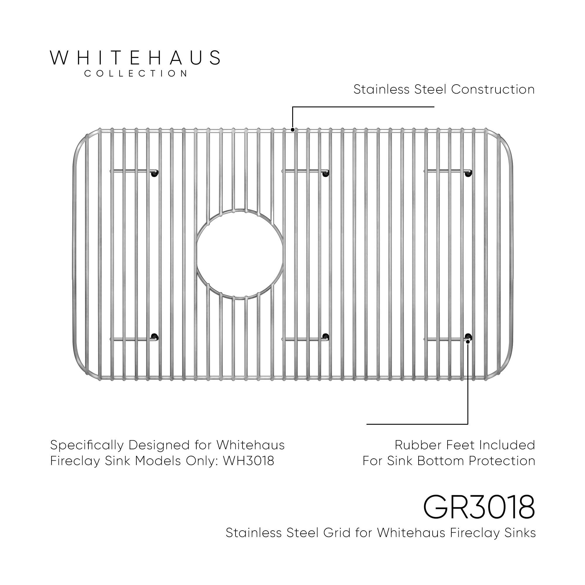 Stainless Steel Sink Grid for Whitehaus Fireclay Sinks WH3018