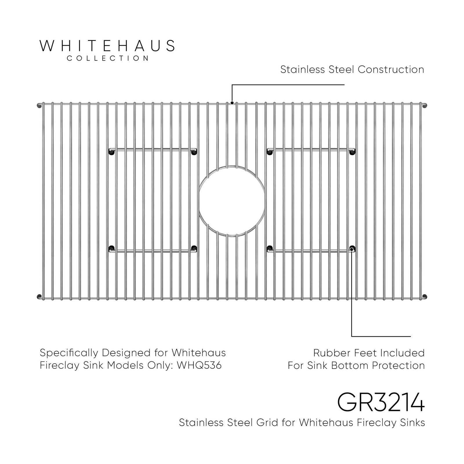 Stainless Steel Sink Grid for Whitehaus Fireclay Sinks WHQ536