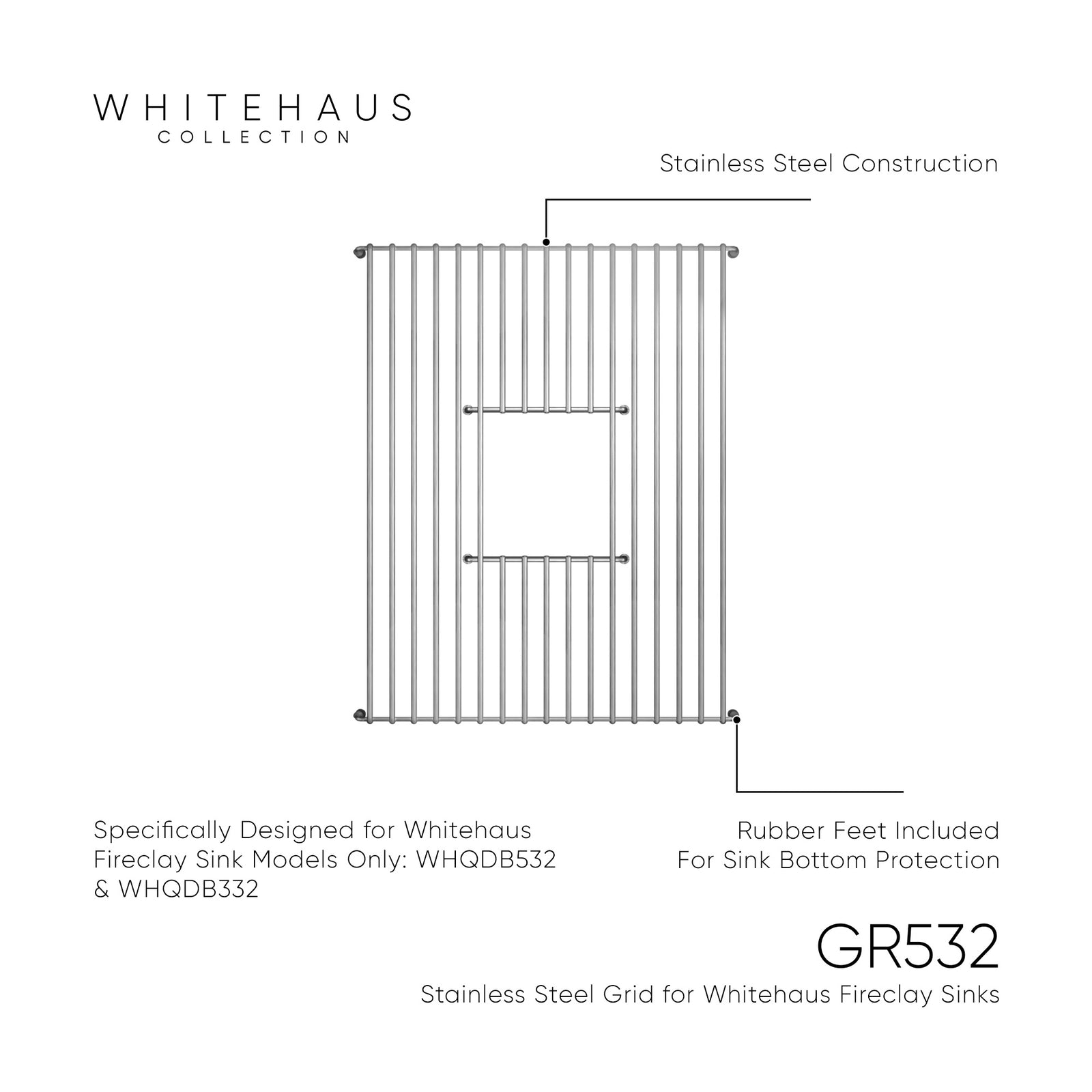 Stainless Steel Sink Grid for Whitehaus Fireclay Sinks WHQDB532 and WHQDB332
