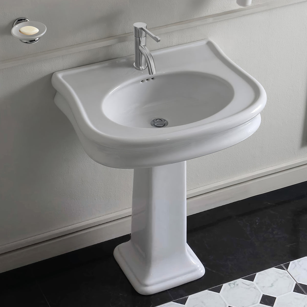 28&quot; Traditional Pedestal Sink with Integrated Oval Bowl, Seamless Rounded Decorative Trim and Overflow