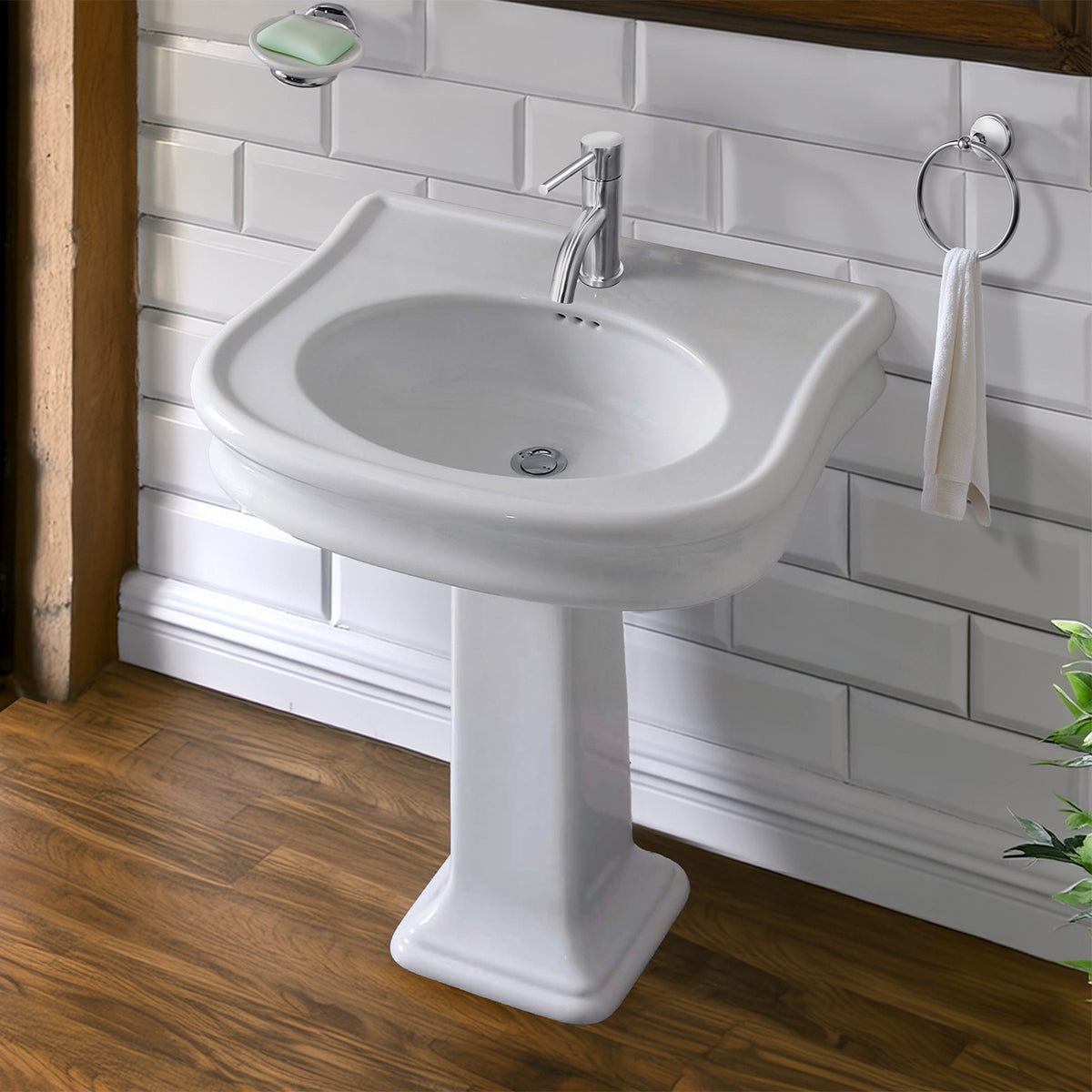 28&quot; Traditional Pedestal Sink with Integrated Oval Bowl, Seamless Rounded Decorative Trim and Overflow
