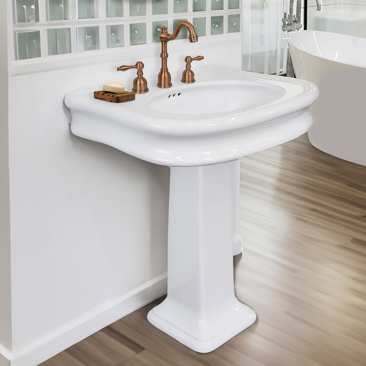 28&quot; Traditional Pedestal Sink with Integrated Oval Bowl, Seamless Rounded Decorative Trim and Overflow