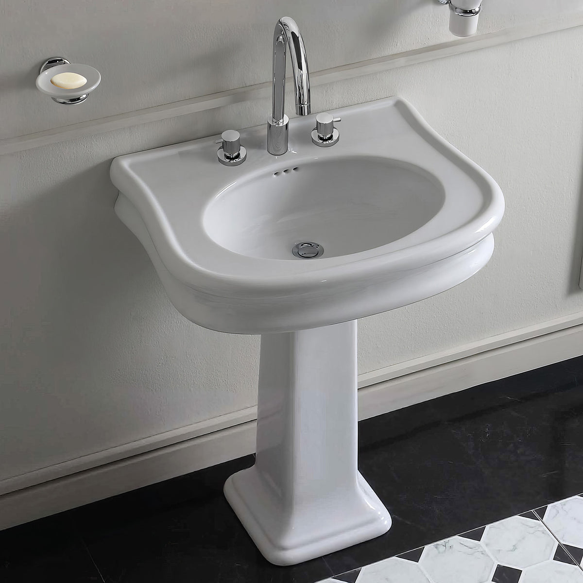 28&quot; Traditional Pedestal Sink with Integrated Oval Bowl, Seamless Rounded Decorative Trim and Overflow