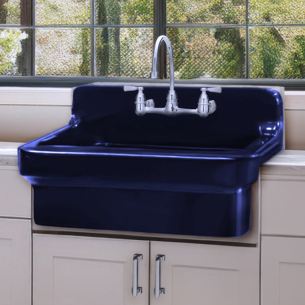 30" single bowl fireclay kitchen/utility front apron sink with high backsplash and faucet drilling