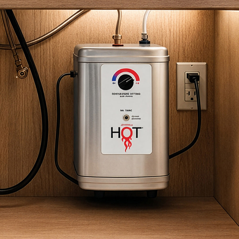 Stainless steel under-counter heating tank for Whitehaus instant hot water dispensers