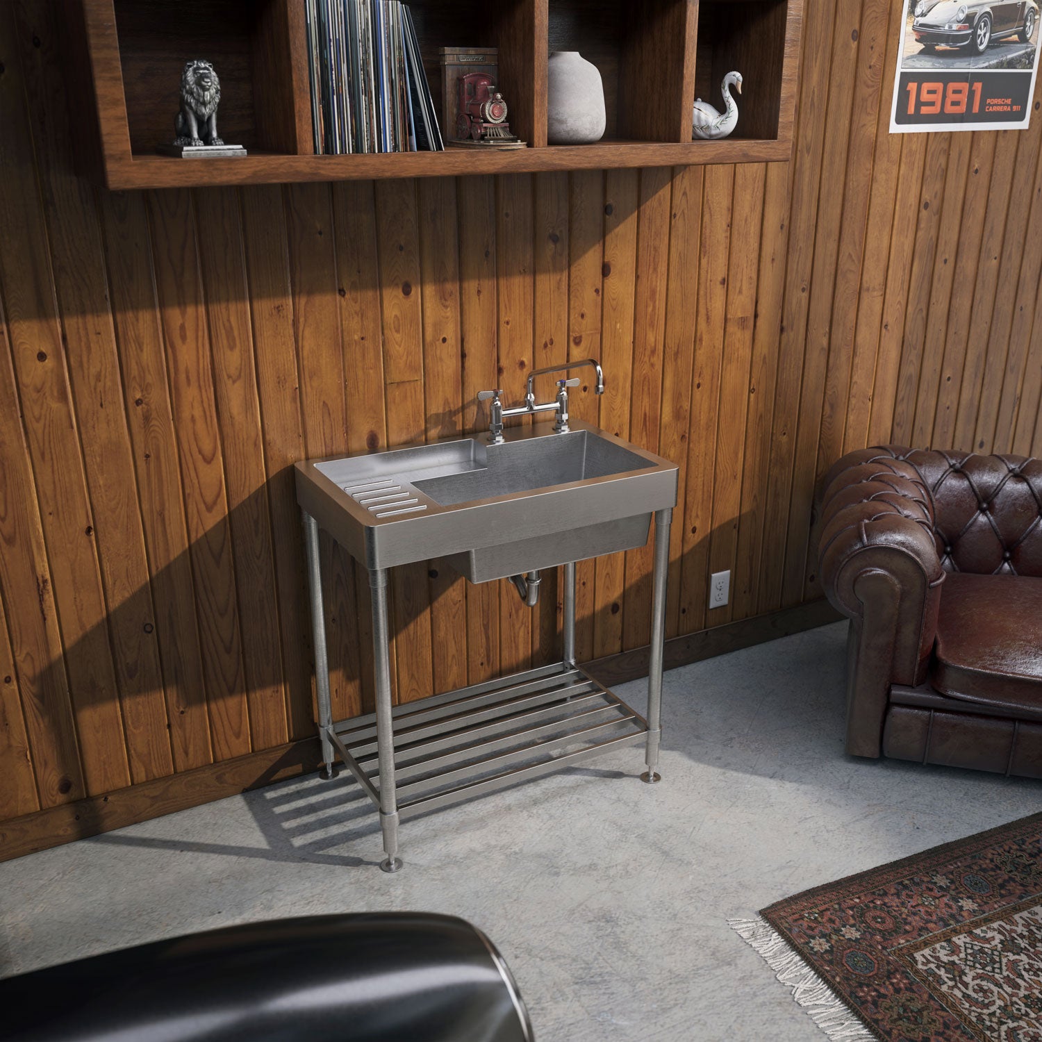 33" Pearlhaus Stainless steel single bowl, freestanding sink with drainboard & lower rack