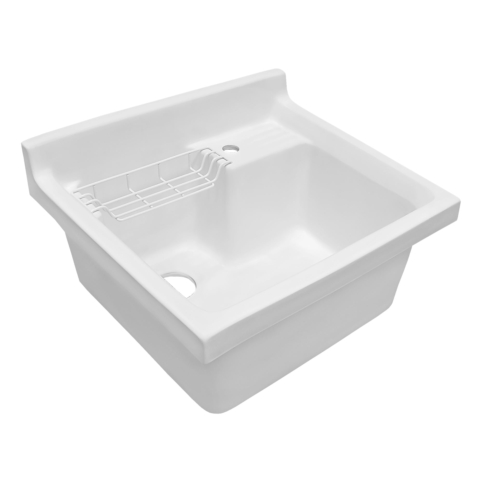 24" Vitreous Single Bowl, Drop-in Sink with Wire Basket and Off Center Drain Location