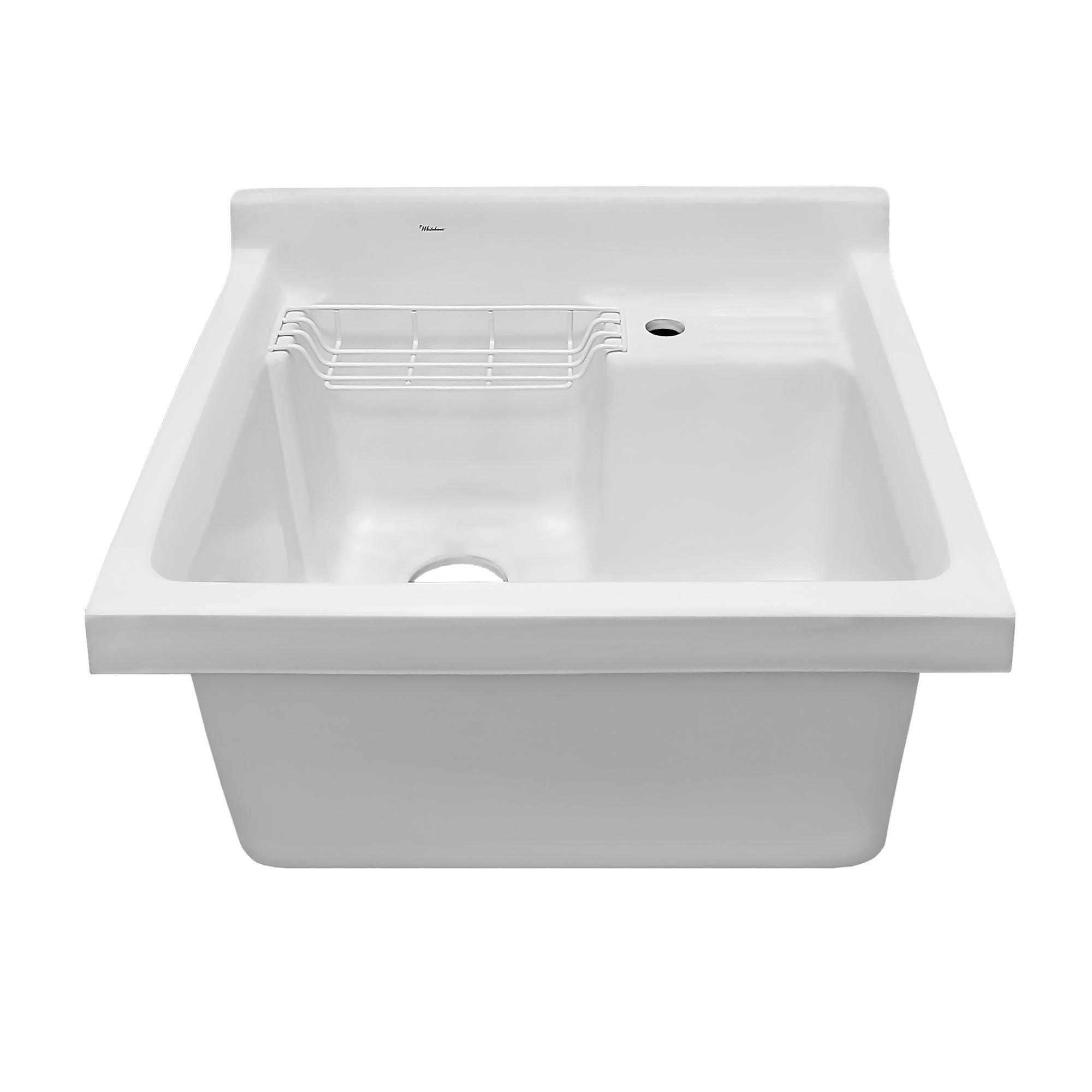 24" Vitreous Single Bowl, Drop-in Sink with Wire Basket and Off Center Drain Location
