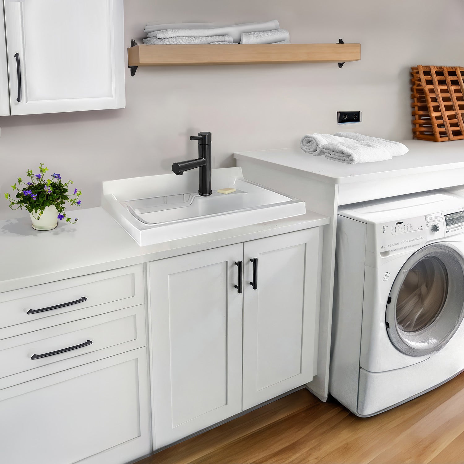 24" Vitreous Single Bowl, Drop-in Sink with Wire Basket and Off Center Drain Location