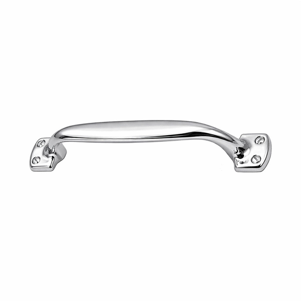 Solid brass pull handle with exposed screws - polished chrome finish