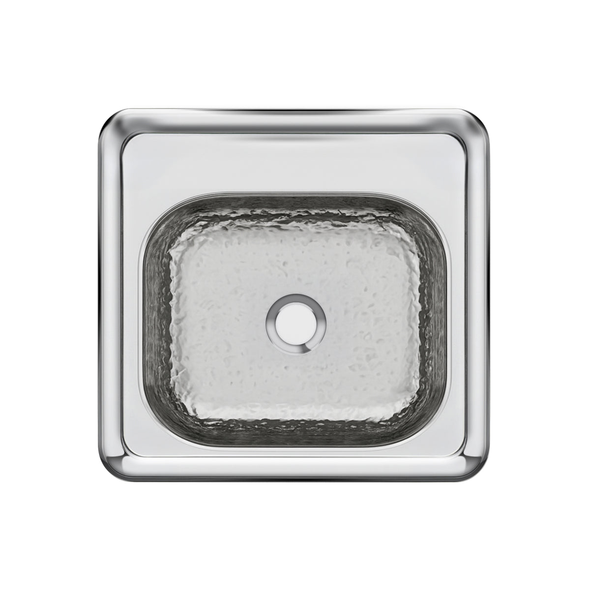 15" Square Stainless Steel Drop-In Entertainment/ Prep Sink With A Hammered Texture Bowl And Mirror Finish Ledge